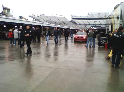 Rain soaked garage and pits at Martinsville Speedway